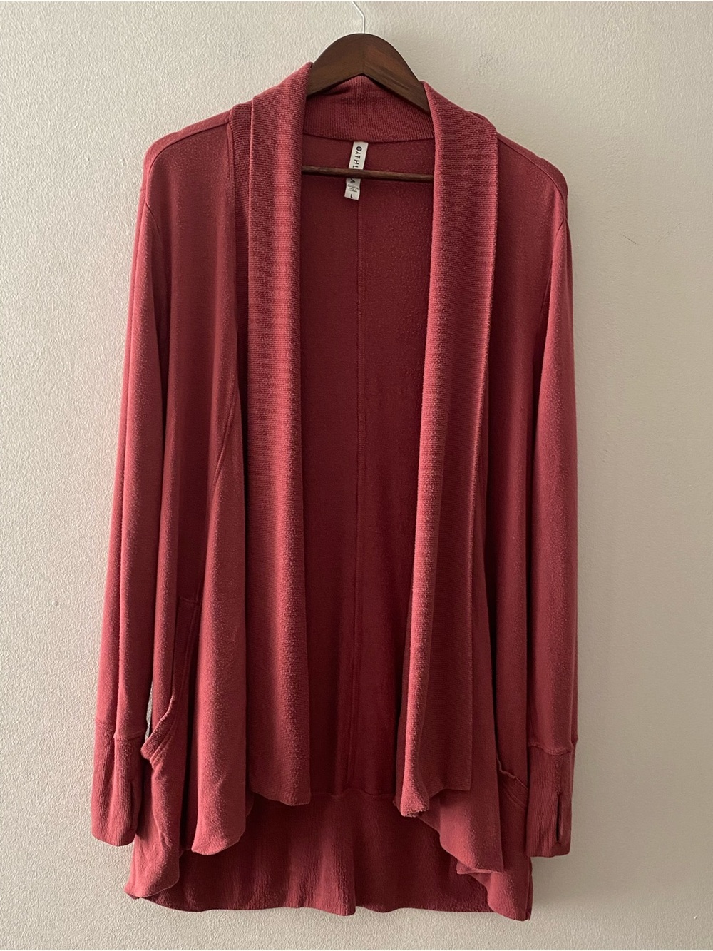 Athleta Cardigan Women's Large Black Modal Spandex Open Front Pockets